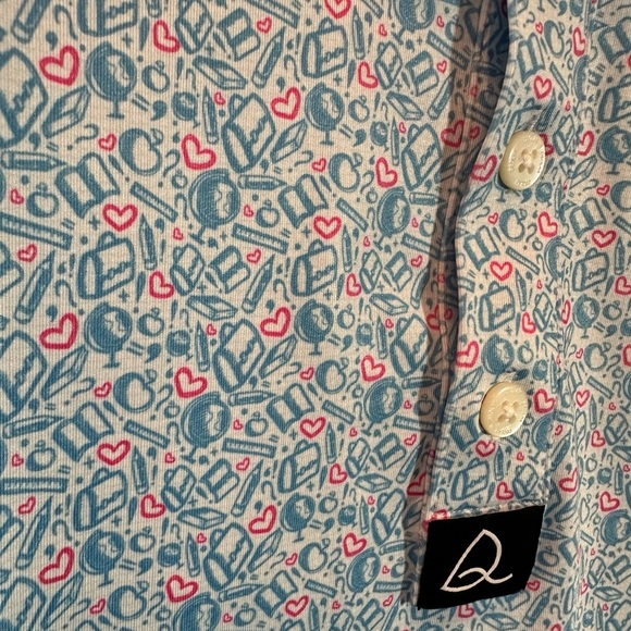 Deolax Polo Shirt Mens XLarge Blue Golf Performance Stretch Teacher School Print - Picture 3 of 6